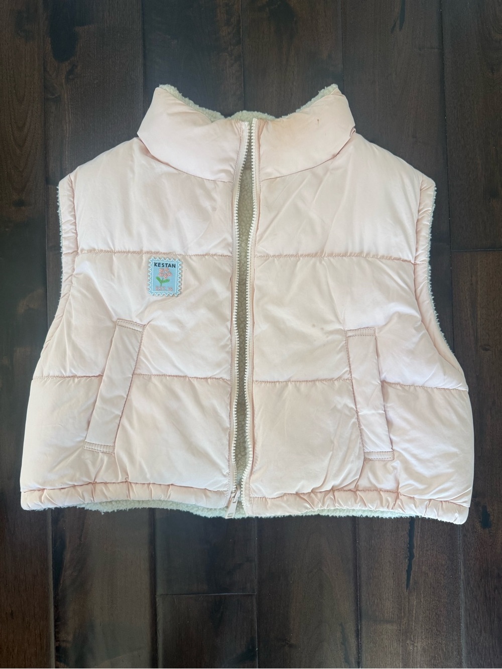 Kestan Light Pink Puffer Vest with Sherpa Lining
